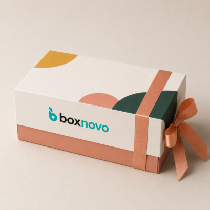 Custom Gift Boxes with elegant burgundy design and ribbon bow