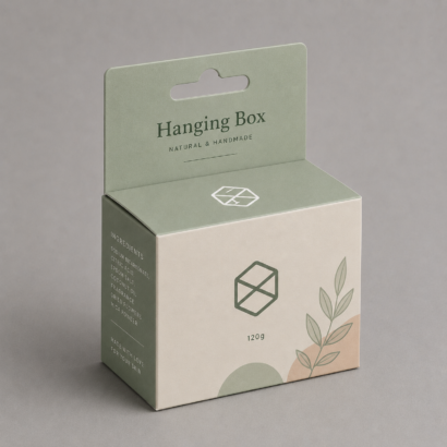 Custom hanging box packaging with branded printing and retail display design