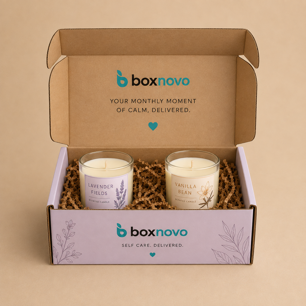 Candle Subscription Boxes with custom compartments and branded artwork