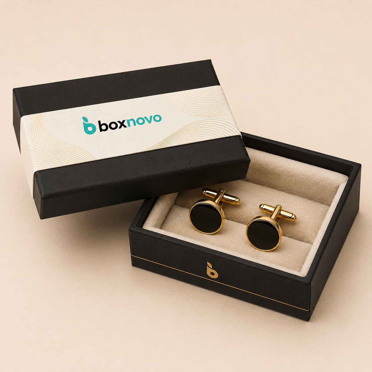 Custom Cufflink Gift Boxes with organized interior presentation