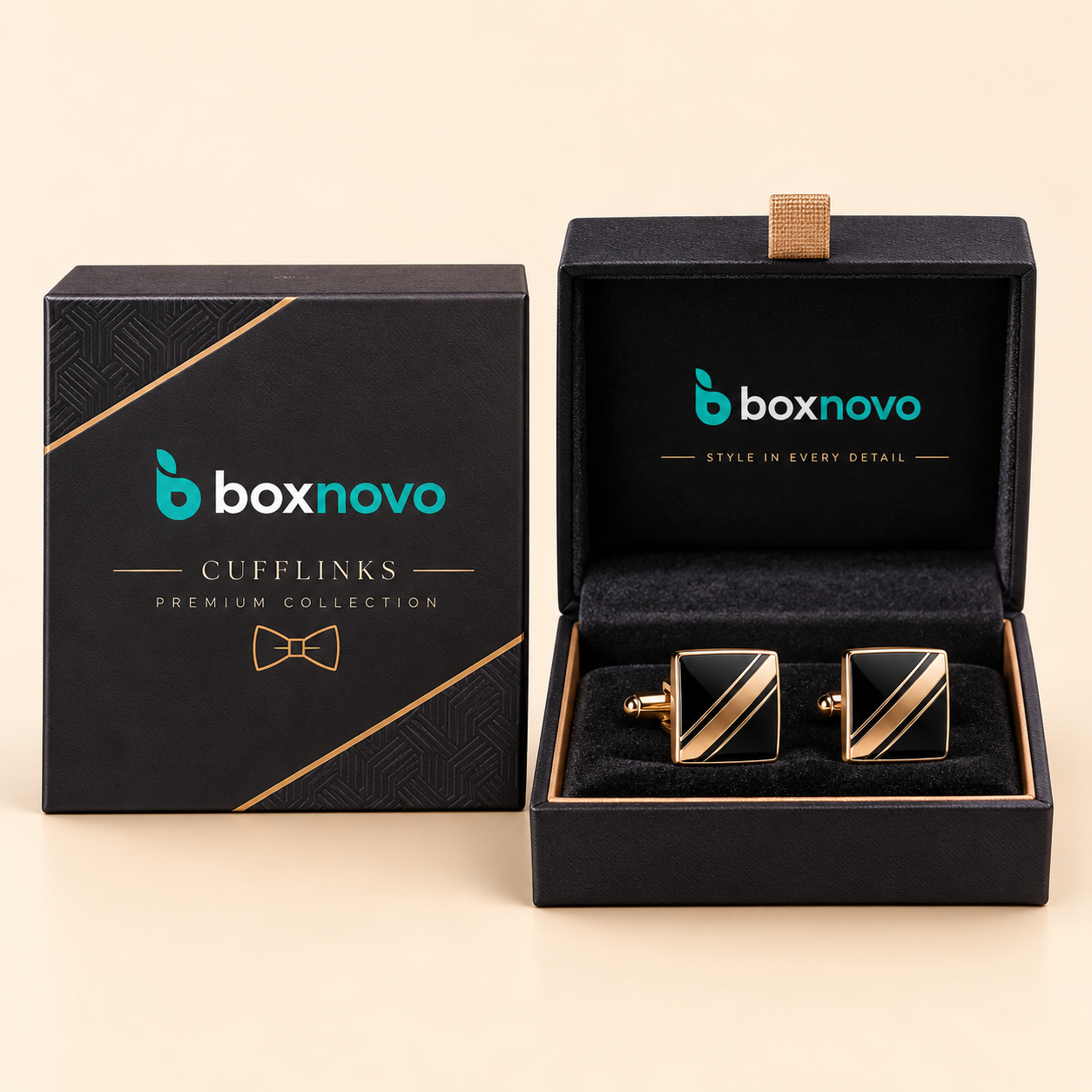 Cufflink Packaging Boxes by BoxNovo with custom branded design