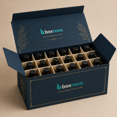 Custom bottle box with dividers and multiple bottle compartments