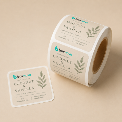 Custom Candle Labels for branded candle packaging by BoxNovo