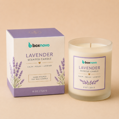 Custom Candle Packaging by BoxNovo for branded scented candle products