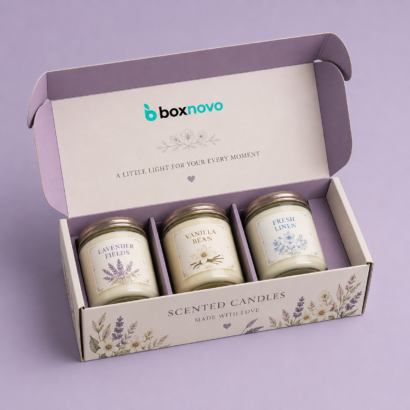 Custom Candle Subscription Boxes with compartments for multiple candle jars