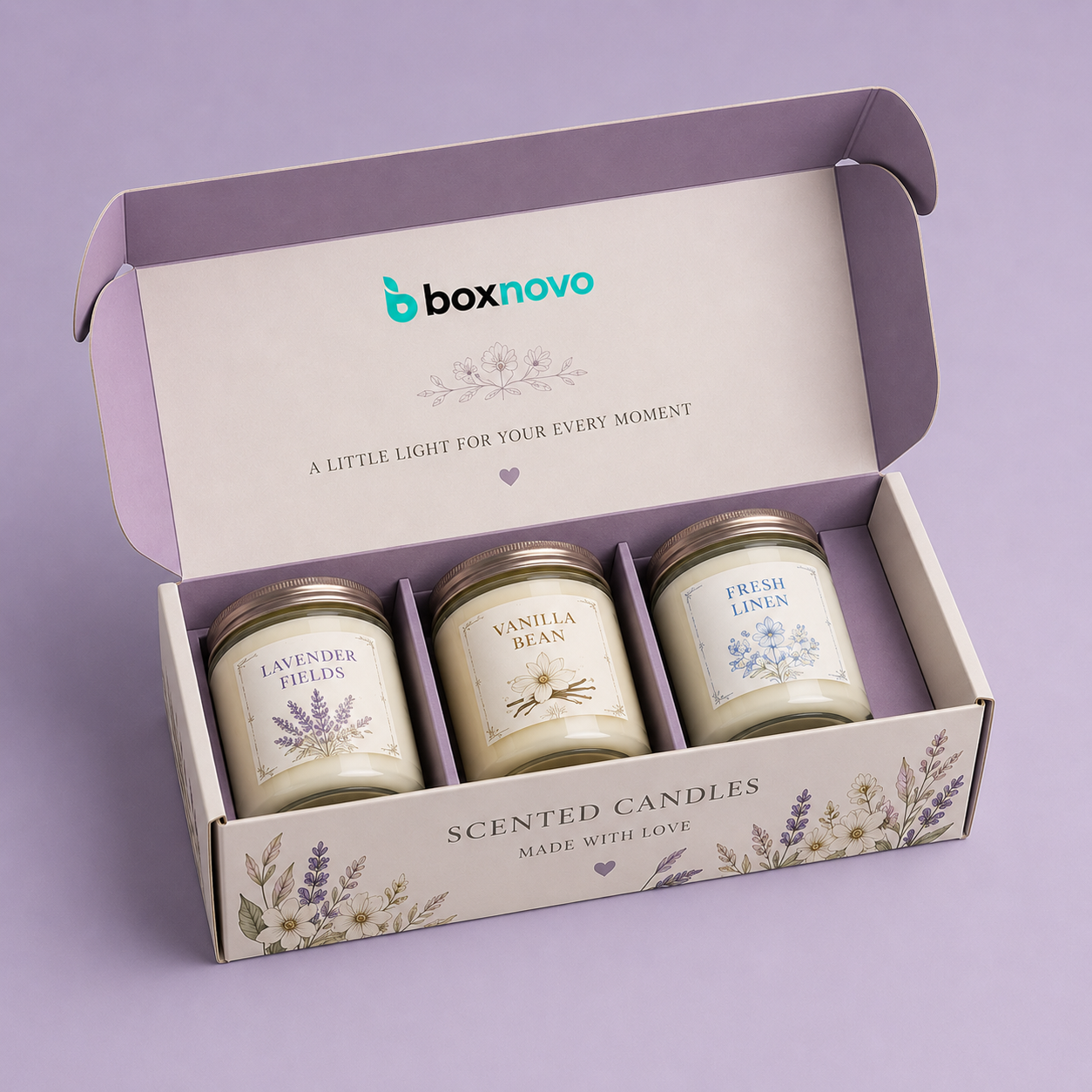 Custom Candle Subscription Boxes with compartments for multiple candle jars