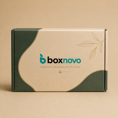 Custom cardboard box with branded printing and elegant botanical design