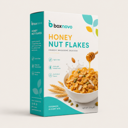 Custom Cereal Boxes by BoxNovo with colorful branded cereal packaging design