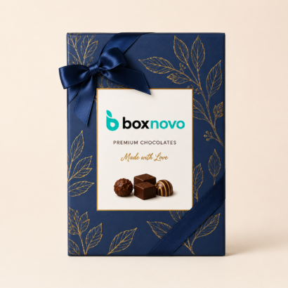 Custom Chocolate Gift Boxes by BoxNovo with premium branded chocolate packaging and ribbon