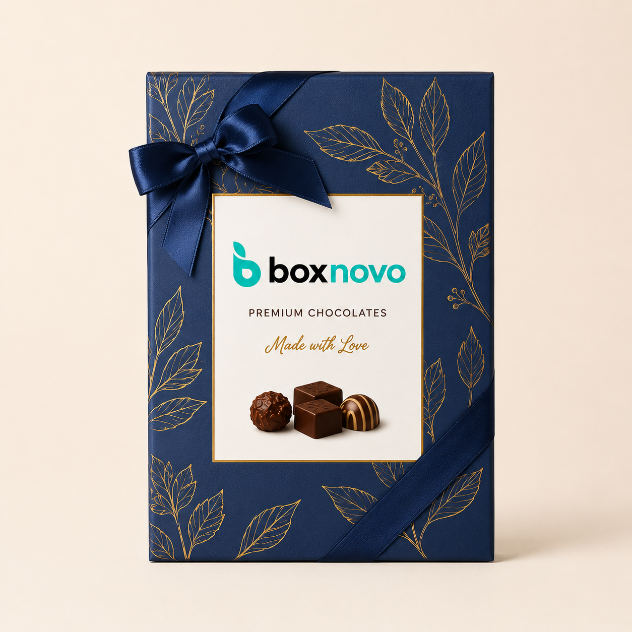 Custom Chocolate Gift Boxes by BoxNovo with premium branded chocolate packaging and ribbon