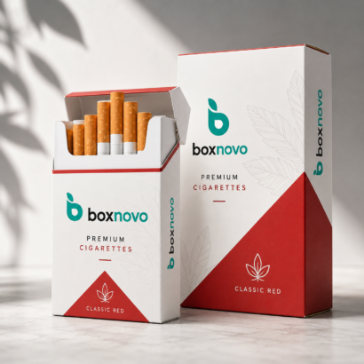Custom cigarette boxes with branded packaging and premium red and white design