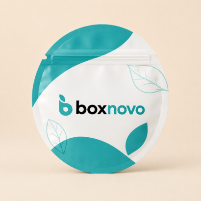Custom Circle Mylar Bags by BoxNovo with round branded pouch design