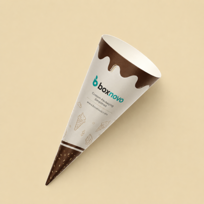 Custom cone sleeve with printed branding and ice cream cone artwork