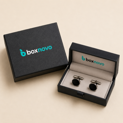 Custom Cufflink Boxes by BoxNovo with branded presentation and soft interior insert