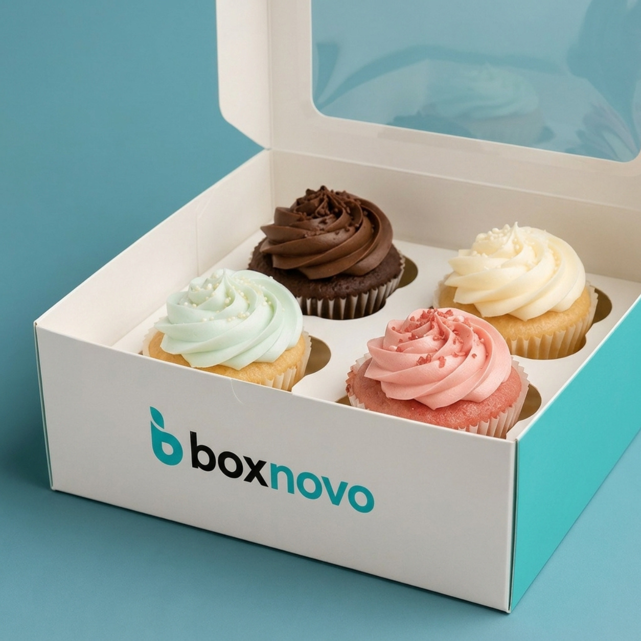 Custom bakery box presenting decorated cupcakes for retail and customer orders
