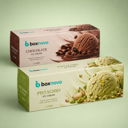 Custom Ice Cream Boxes with printed chocolate and pistachio flavor designs