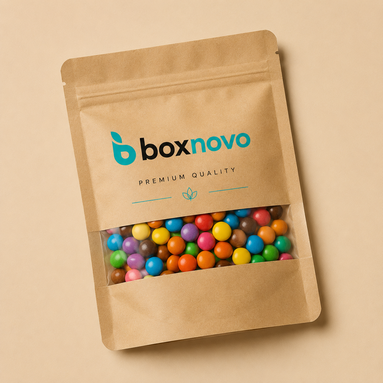 Custom Kraft Stand Up Pouches with resealable zipper and branded artwork