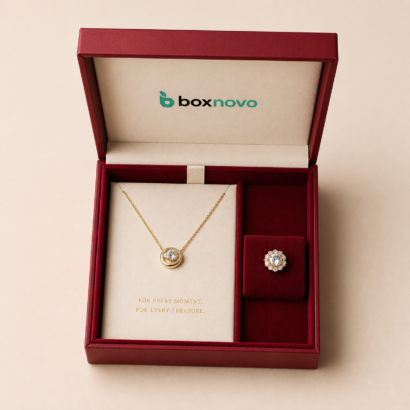 Custom Luxury Jewellery Packaging by BoxNovo with premium necklace and ring presentation