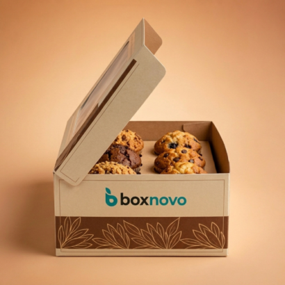 Custom Muffin Box with a clear window displaying assorted muffins