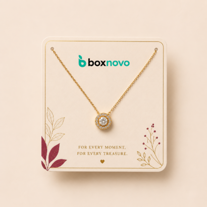 Custom Necklace Cards by BoxNovo for branded necklace presentation