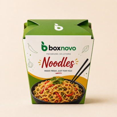 Custom Noodle Boxes by BoxNovo for branded noodle takeout packaging
