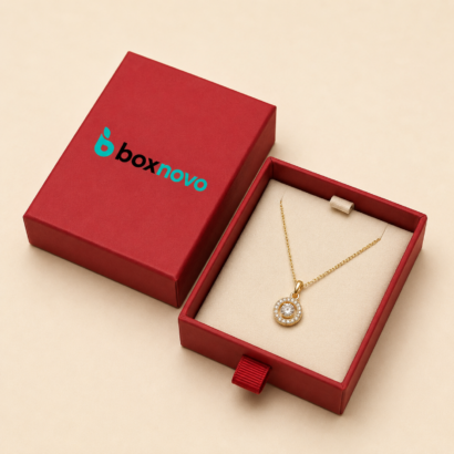 Custom Pendant Boxes by BoxNovo for branded pendant jewelry packaging