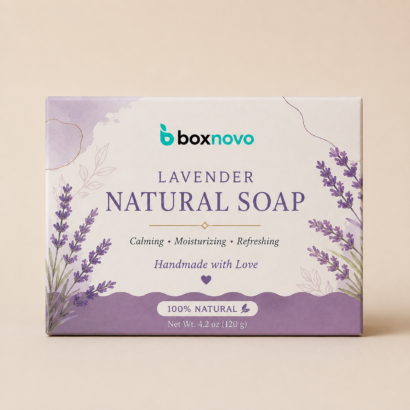 Custom Soap Packaging with branded lavender soap box and printed design