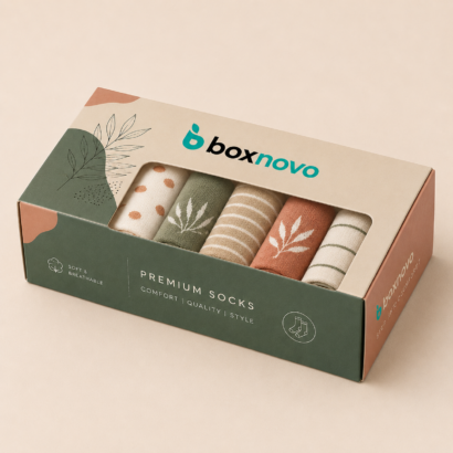 Custom Socks Boxes by BoxNovo with a window for branded sock packaging