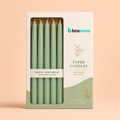 Custom taper candle box with clear window and branded packaging