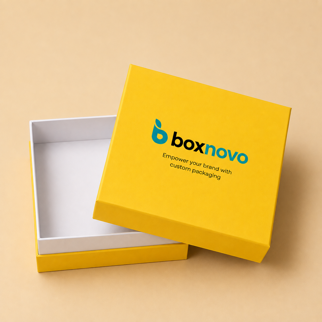 Custom Two-Piece Rigid Boxes by BoxNovo with separate lid and base