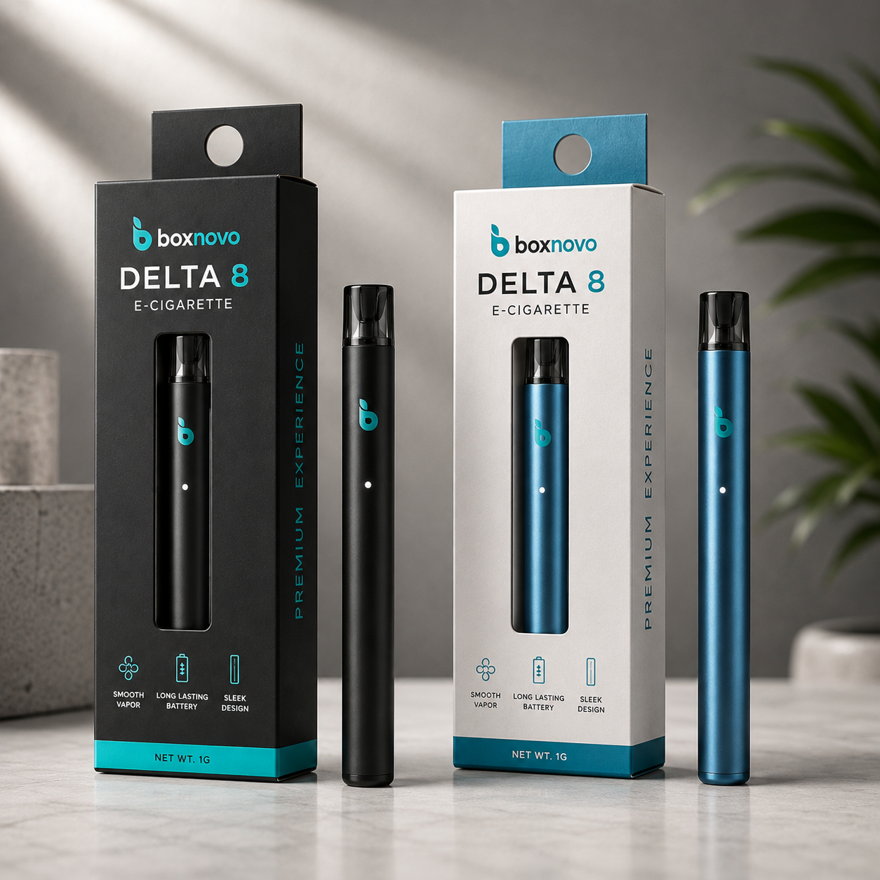 Custom paperboard packaging displayed with an electronic cigarette device
