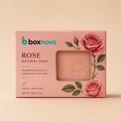 Custom window soap box with rose design and visible soap bar