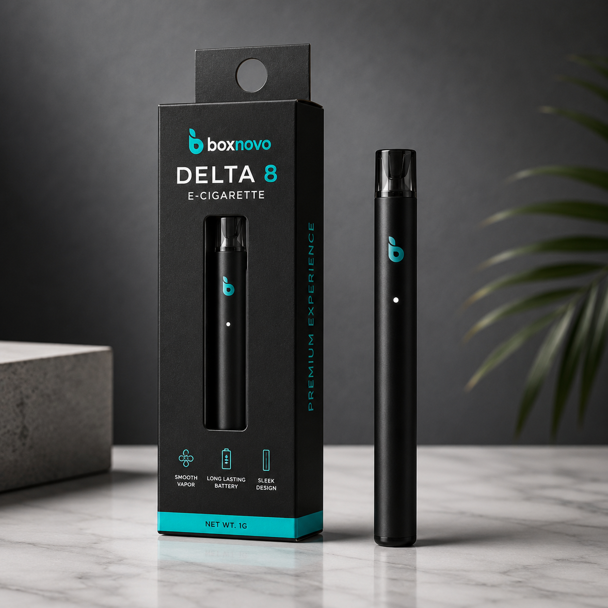 Branded electronic cigarette box with black and gold printed design