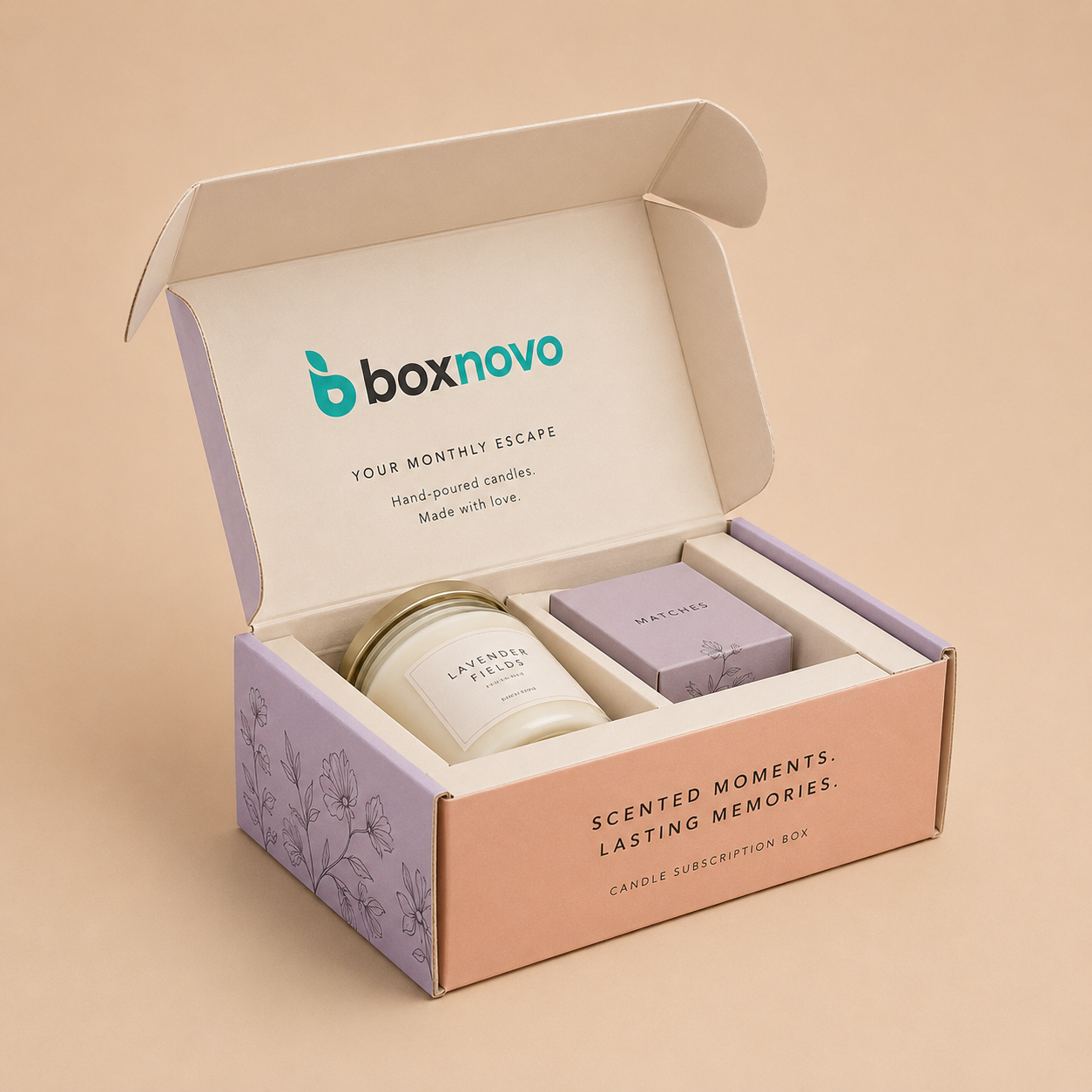 Mailer Candle Subscription Boxes with custom printed interior