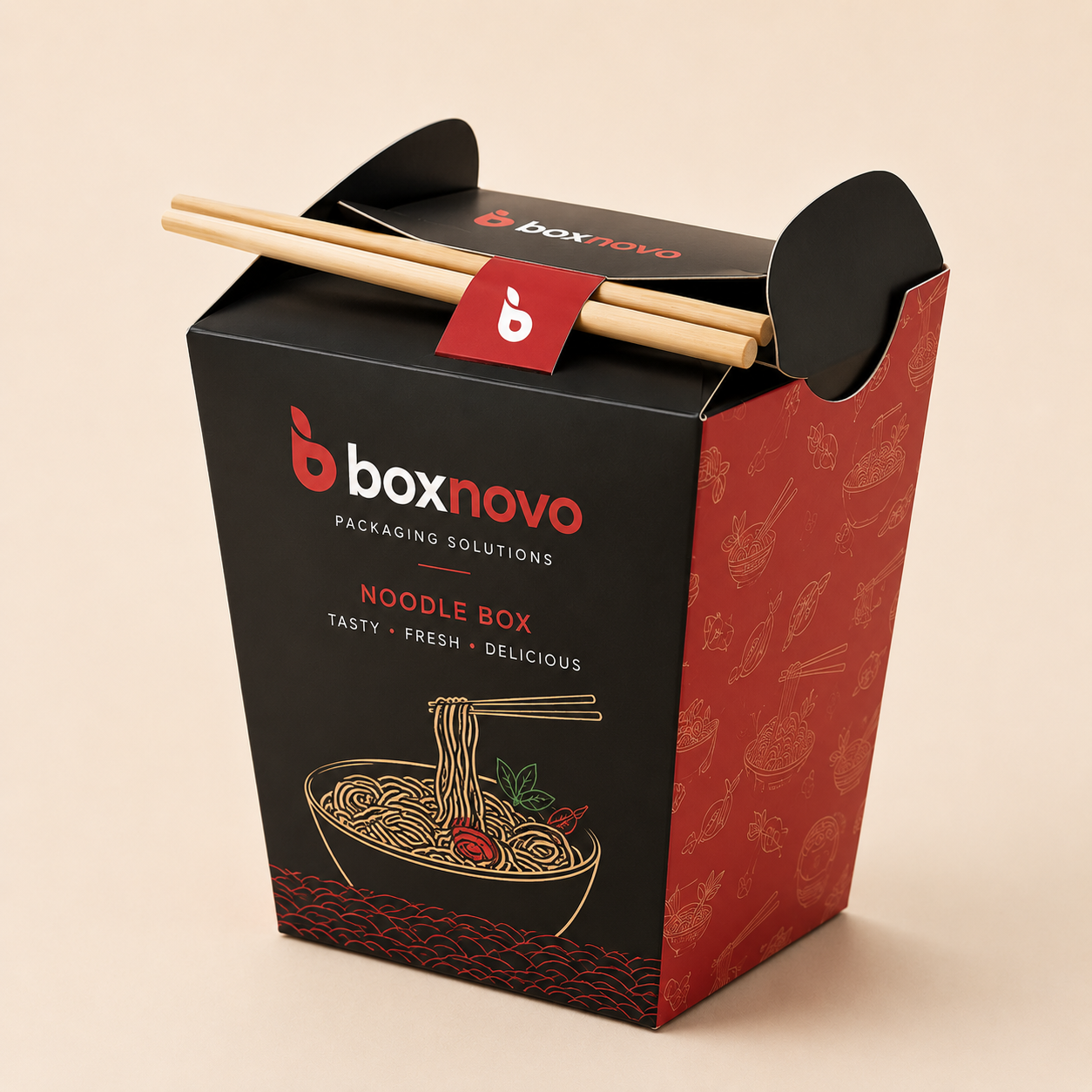 Noodle Takeout Packaging with branded pail-style box design