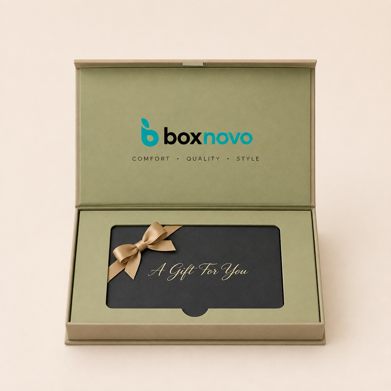 Premium Gift Card Packaging in a custom pink rigid presentation box