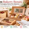 Custom bakery boxes in different sizes and styles for cakes, cupcakes, cookies, and donuts.