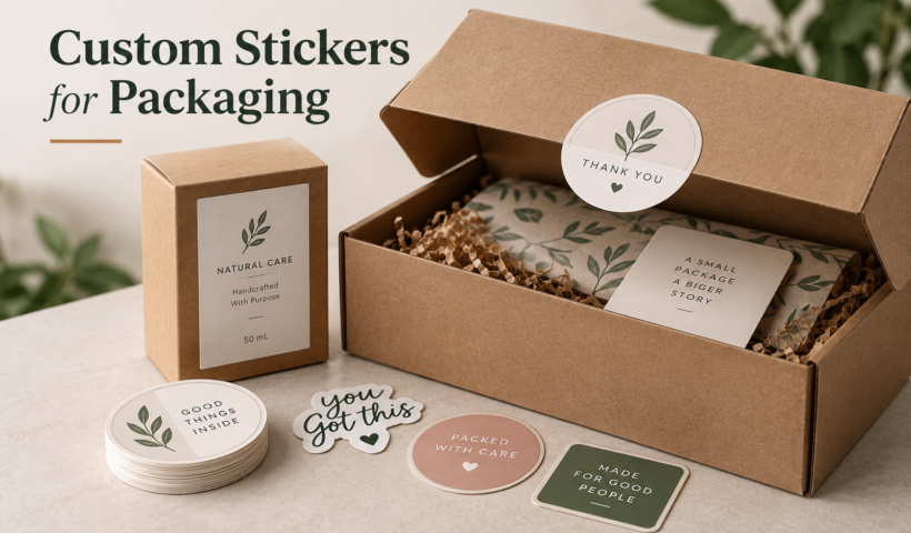 Custom stickers used as packaging seals and product branding on boxes
