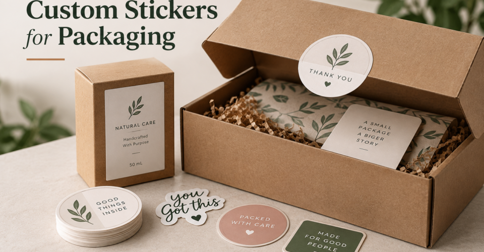 Custom stickers used as packaging seals and product branding on boxes