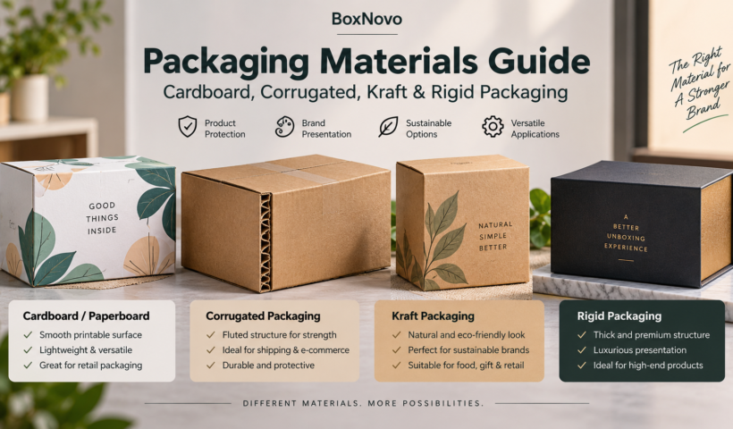 Packaging material types including cardboard, corrugated, kraft and rigid packaging