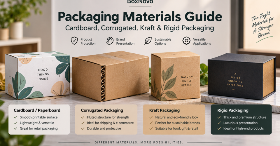 Packaging material types including cardboard, corrugated, kraft and rigid packaging
