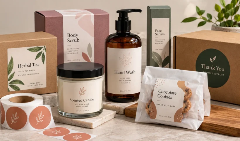 Product label design applied to a custom product package