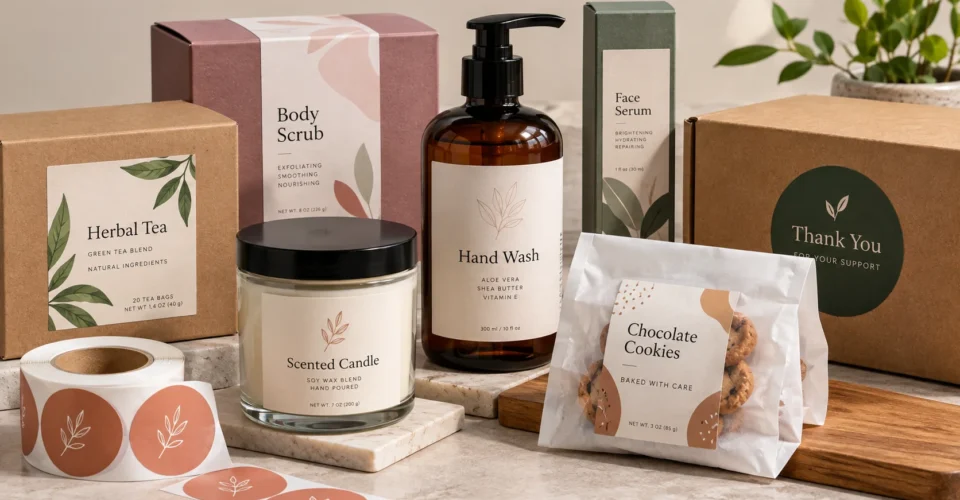 Product label design applied to a custom product package
