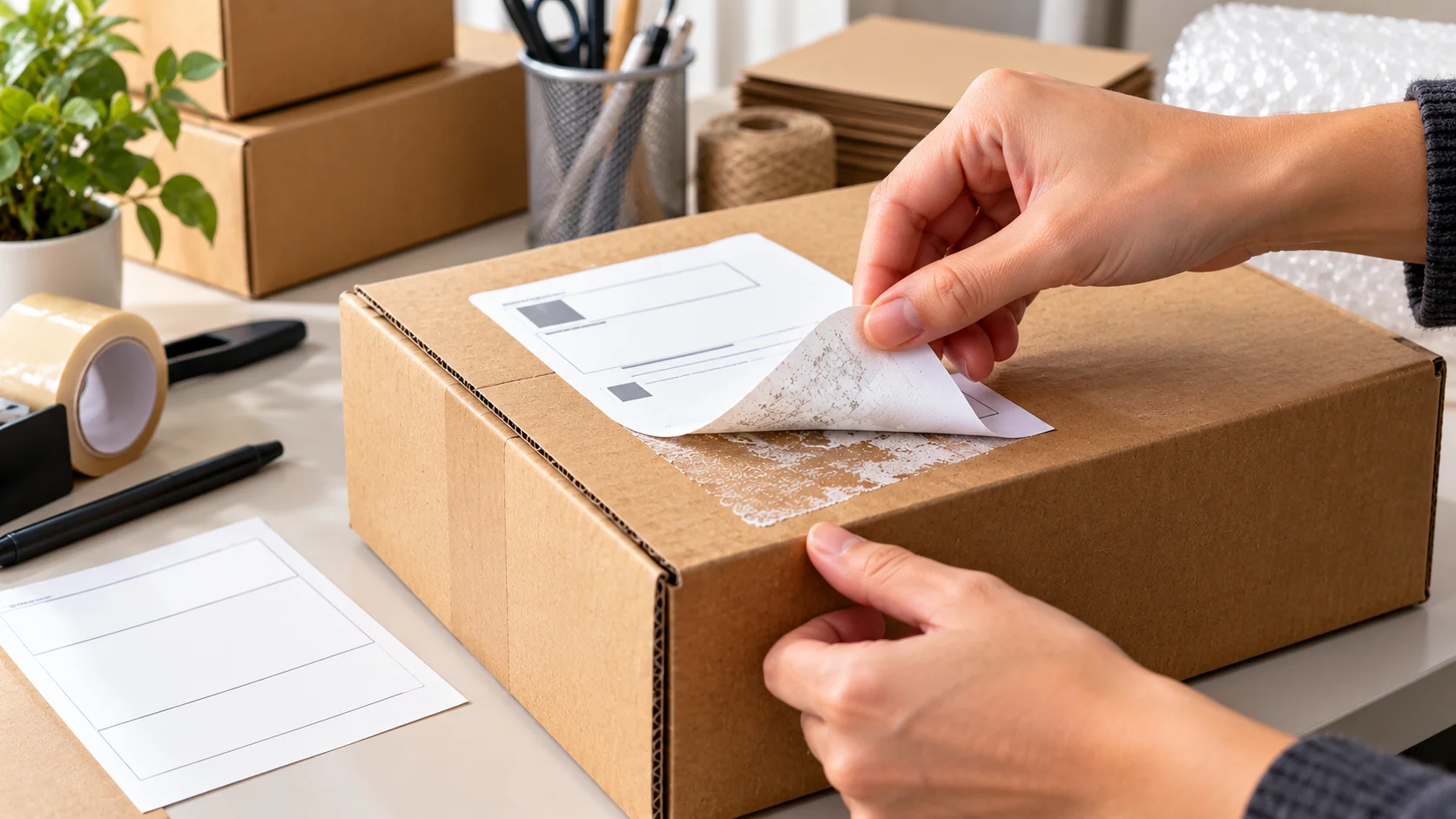 Removing a shipping label from a corrugated ecommerce box without damaging the cardboard surface