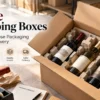 Wine shipping box with wine bottles secured in protective inserts