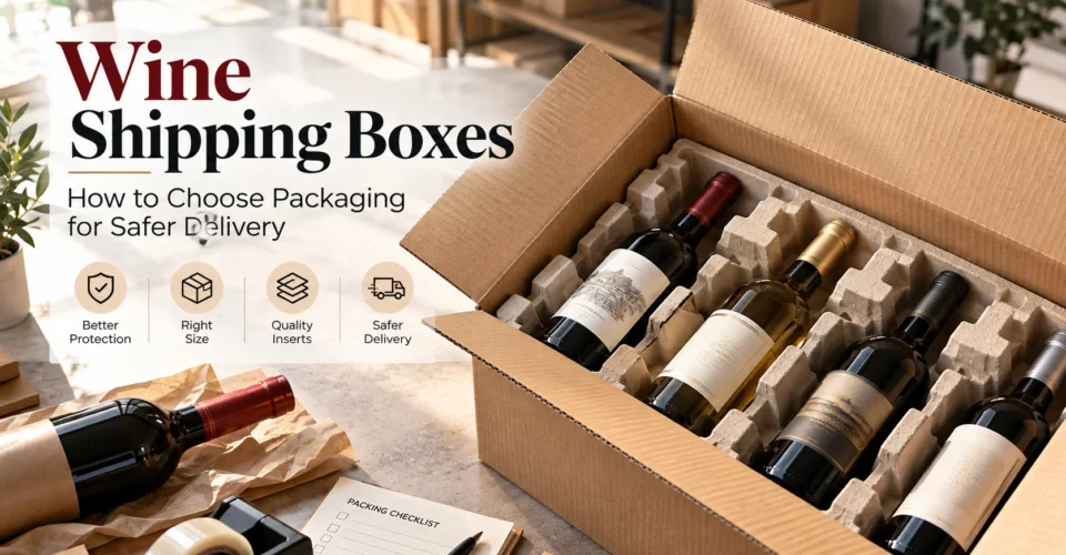 Wine shipping box with wine bottles secured in protective inserts