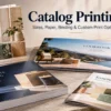 Premium printed catalogs showing different formats, paper finishes, and binding styles for catalog printing.