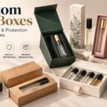 Open custom vial packaging box containing small bottles with fitted internal inserts designed around the product.