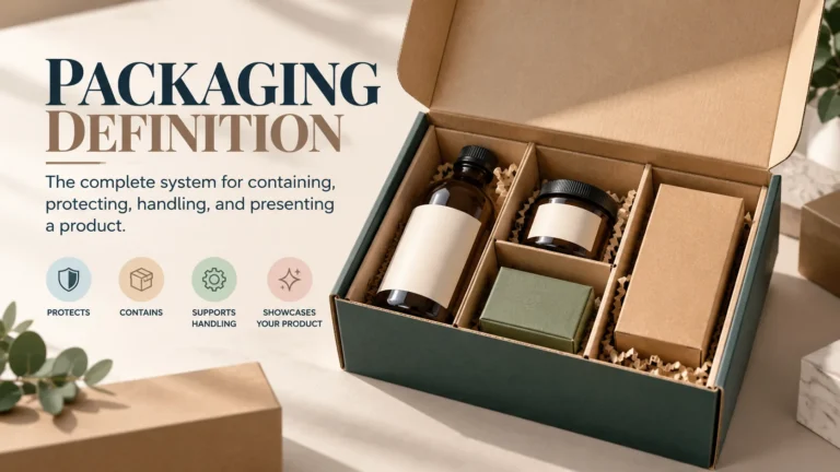 Open custom packaging box containing different products with protective packaging components.